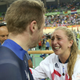 Team GB's Jason Kenny and Laura Trott reunite after Kenny wins the gold medal in the men's Keirin final at Rio 2016.
